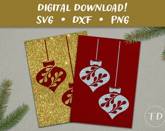 Retro Ornaments Christmas Card SVG: Layered Holiday Greeting Card Papercut Template (Digital Download)