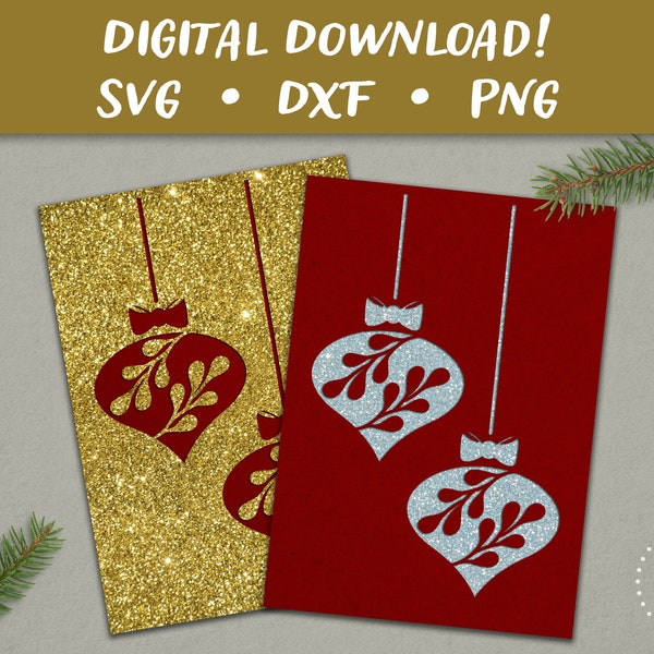 Retro Ornaments Card SVG | Merry Christmas Card Template | Papercut SVG Card Cut File | Cricut Silhouette Glowforge DIY | Instant Download