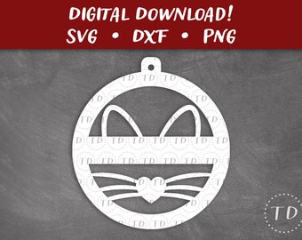 Cat Christmas Ornament SVG: Layered Customizable Holiday Pet Ornament Papercut Template (Digital Download)