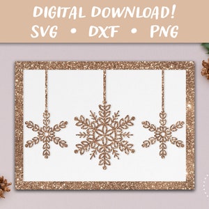 雪の結晶の吊り下げカード SVG | クリスマス カード テンプレート | ペーパーカット SVG カード カット ファイル | Cricut Silhouette Glowforge DIY | すぐにダウンロード