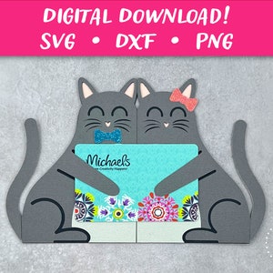 porte-cartes chats de la Saint-Valentin | Carte de Saint-Valentin SVG | Fichier 3D découpé sur carte | Cricut Silhouette Glowforge DIY