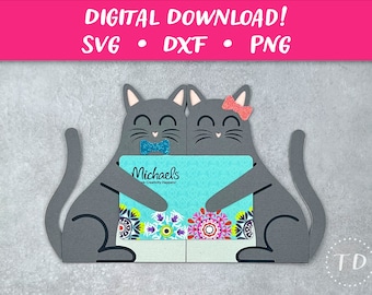 Valentine Cats Gift Card Money Holder SVG: Layered Greeting Card Papercut Template (Digital Download)