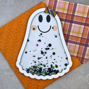 Spooky Ghost Shaker Card SVG: Layered Halloween Greeting Card Papercut ...