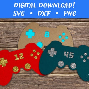 Tarjeta de edad personalizada con controlador de juego SVG / Plantilla de tarjeta de cumpleaños / Archivo de corte de tarjeta Papercut / Cricut Silhouette Glowforge DIY / Descarga instantánea