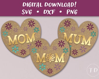 Floral Heart Card SVG: Layered Mother's Day Greeting Card Papercut Template (Digital Download)