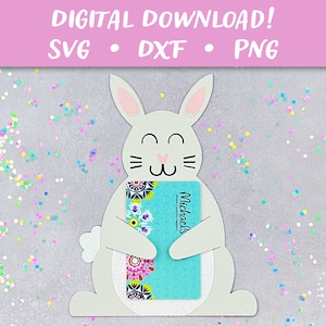 Osterhase Geschenkkartenhalter | Fröhliche Ostern Frohes Frühling Kartenvorlage | 3D Papierschnitt SVG Karte Schnitt Datei | Cricut Silhouette Glowforge DIY