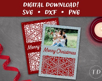 Photo Frame Christmas Card SVG: Layered Holiday Greeting Card Papercut Template (Digital Download)