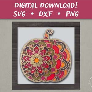 Mandala 3D a forma di zucca in formato SVG: modello di carta autunnale a strati fai da te (download digitale)