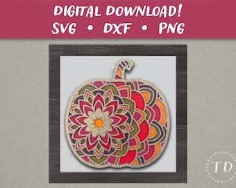 3D Mandala Pumpkin Shadowbox SVG: Layered Autumn Papercut Template DIY (Digital Download)