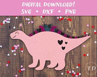 Stegosaurus Heart Card SVG: Layered Valentine's Day Greeting Card Papercut Template (Digital Download)