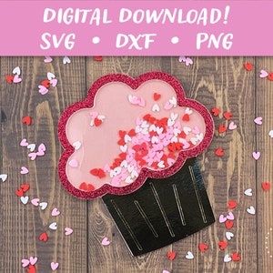 Cupcake Shaker Valentinstag Karte | Valentinstag Karte SVG | 3D Papierschnitt SVG Karte Schnitt Datei | Cricut Silhouette Glowforge DIY
