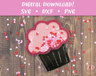 Cupcake Shaker Valentijnsdag kaart SVG: 3D Papercut-bestand (digitale download)