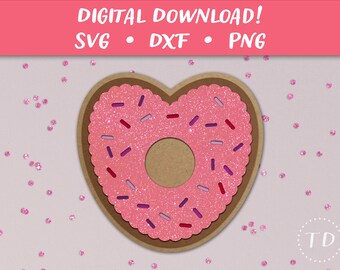 Heart Donut Card SVG: Layered Valentine's Day Greeting Card Papercut Template (Digital Download)