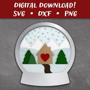 Sneeuwbol schudkaart SVG | Vrolijke kerstkaartsjabloon | Papercut SVG-kaart gesneden bestand | Cricut silhouet Glowforge DIY | Direct downloaden