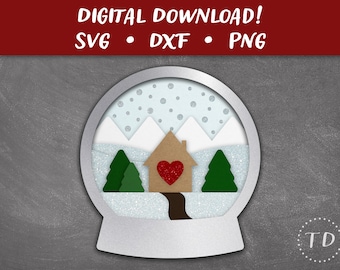 Snow Globe Shaker Card SVG: Layered Christmas Greeting Card Template Papercut File (Digital Download)
