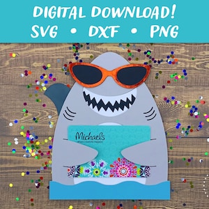 Titulaire de la carte-cadeau requin drôle SVG | de Carte d'anniversaire | Papercut SVG carte coupe fichier | Cricut Silhouette Glowforge DIY | Téléchargement instantané