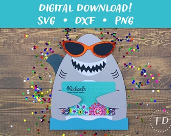 Portatarjetas de regalo con forma de tiburón (SVG): Tarjeta de cumpleaños recortada (descarga digital)