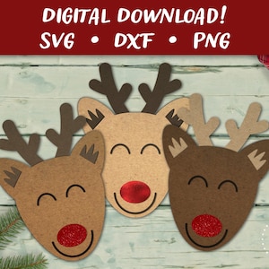 Cartão SVG de rena Rudolph | Modelo de cartão de Feliz Natal | Arquivo de corte de cartão SVG de corte de papel | Cricut Silhouette Glowforge DIY | Download instantâneo