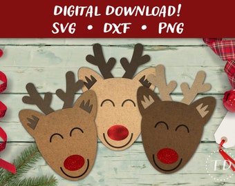 Reindeer Christmas Card SVG: Layered Holiday Greeting Card Papercut Template File (Digital Download)