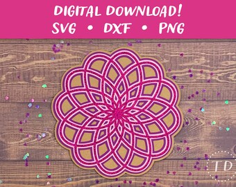 Mandala Flower Birthday Card SVG: Layered Greeting Card Papercut Template (Digital Download)