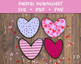 Mini Hearts Valentine's Day Card Set SVG: Layered Greeting Card Papercut Template (Digital Download)