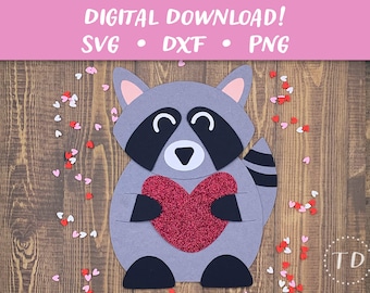 Raccoon Valentine Card SVG: Layered Papercut Template (Digital Download)