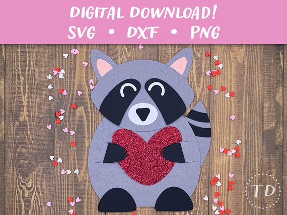Raccoon Valentine Card SVG: Layered Papercut Template (Digital Download)