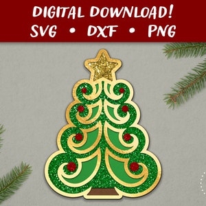Cartão de Árvore de Natal SVG | Modelo de Cartão de Feliz Natal | Arquivo de Corte de Cartão SVG Papercut | Cricut Silhouette Glowforge DIY | Download Instantâneo