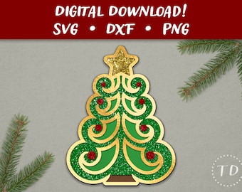 Christmas Tree Card SVG: Layered Holiday Greeting Card Papercut Template DIY (Digital Download)