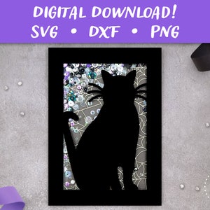 Gruselige Katze Shaker Karte SVG | Fröhliche Halloween-Karte Vorlage | Papierschnitt SVG Karte Schnitt Datei | Cricut Silhouette Glowforge DIY | Sofort Download