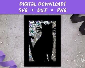 Spooky Cat Silhouette Shaker Card SVG: Layered Halloween Greeting Card Papercut Template (Digital Download)