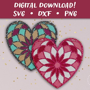 Mandala Heart Card | Valentine&#39;s Day Card SVG | 3D Papercut SVG Card Cut File | Cricut Silhouette Glowforge DIY