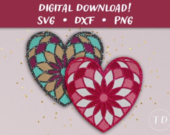 Tarjeta de corazón de mandala SVG: Plantilla de corte de papel para Cricut, Silhouette y Glowforge (Descarga digital)
