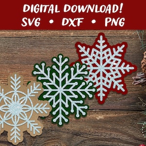 Set of 3 Snowflake Cards SVG | Christmas Card Template | Papercut SVG Card Cut File | Cricut Silhouette Glowforge DIY | Instant Download