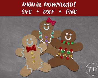 Gingerbread Man Card SVG | Merry Christmas Card Template | Papercut SVG Card Cut File | Cricut Silhouette Glowforge DIY | Instant Download