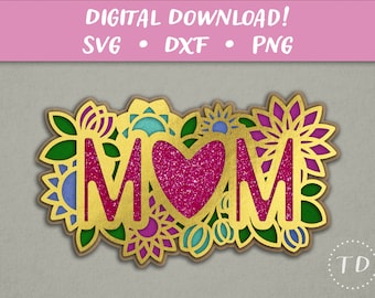 Floral Mom Card: Layered Mother's Day Greeting Card Papercut Template File (Digital Download)