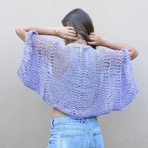 Lavender shrug, hand knit shrug, cropped cardigan, open knit cover up, cotton bolero, loose weave shrug, loose knit shrug, boho style shrug image 3