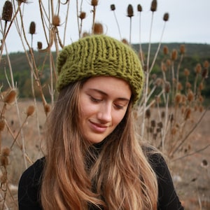 Super chunky winter hat, deep olive green chunky knit beanie, women's chunky hat, hand knit soft and warm hat, many colors available image 3