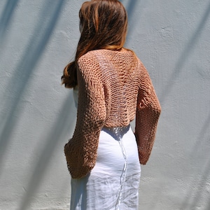 Clay loose knit shrug, long sleeve cotton vegan shrug, crop cardigan, bolero
