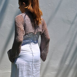 Taupe long sleeve summer shrug, vegan cotton handmade shrug, crop cardigan, bolero