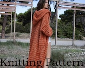 KNITTING PATTERN, over-sized chunky full length cardigan pattern, long overcoat pattern, loose weave long cardigan with hood, PDF pattern