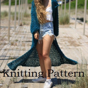 KNITTING PATTERN, over-sized chunky full length cardigan pattern, long overcoat pattern, loose weave long cardigan with hood, PDF pattern