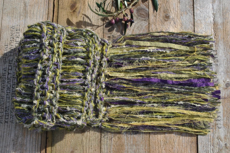 Chunky knit green purple yellow scarf, mohair and silk soft winter scarf, long fringed loose knitted scarf, winter accessories image 3