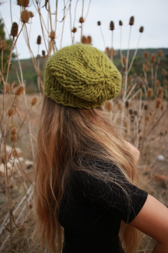 Women’s Handmade Green Chunky Knit Beanie | NWT Super Chunky Winter Hat, Deep Olive Green Chunky Knit Beanie  main image 4