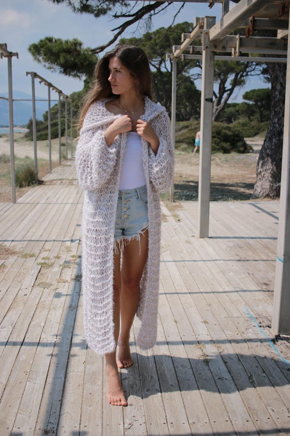 Oatmeal Beige Long Knitted Cardigan With Hood, Oversized Soft and Cozy  Loose Weave Sweater -  Canada