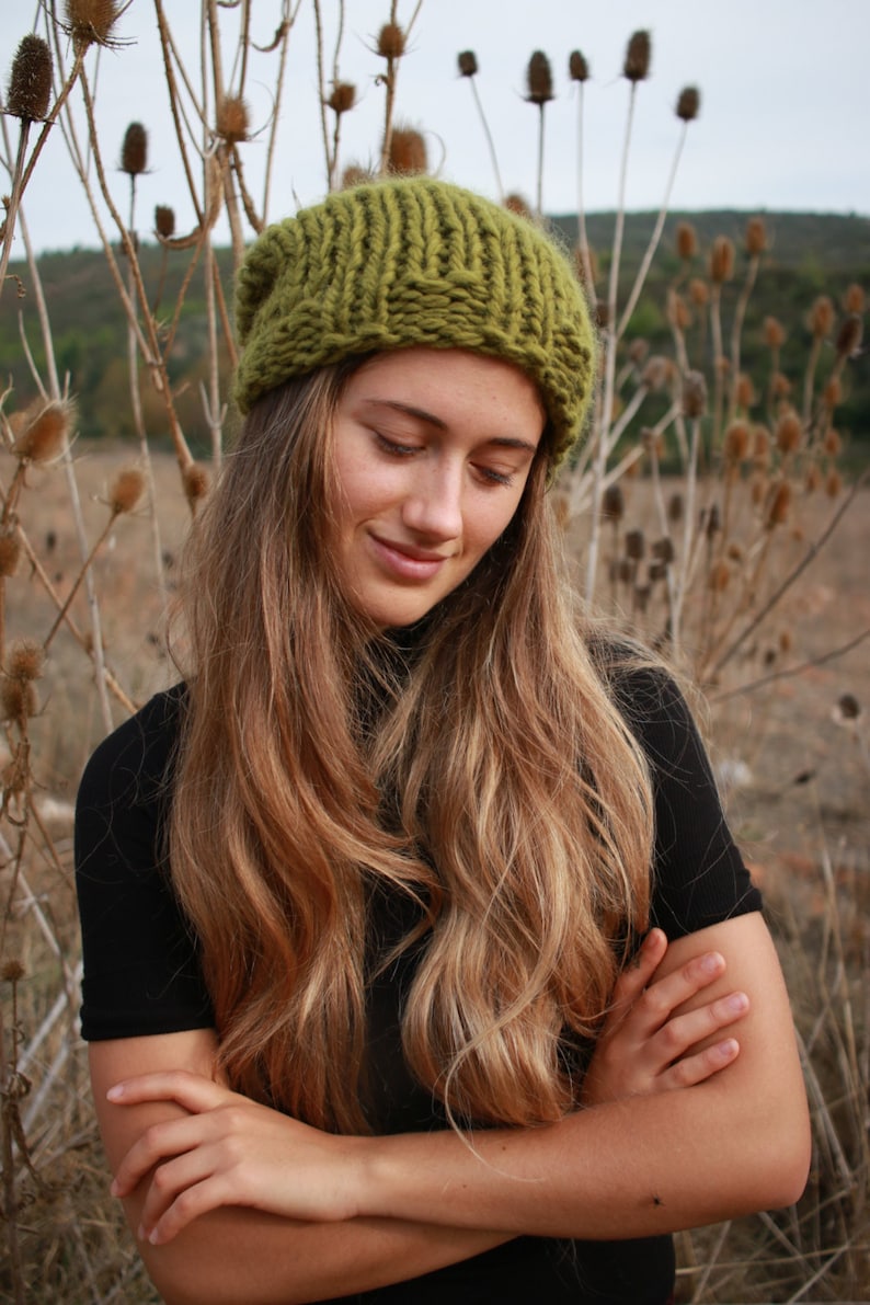 Super chunky winter hat, deep olive green chunky knit beanie, women's chunky hat, hand knit soft and warm hat, many colors available image 3