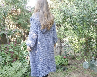 Faded Blue long cardigan with hood