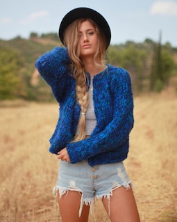 Blue Hand Knit Cardigan, Royal Blue Cardigan, Chunky Knit Jacket