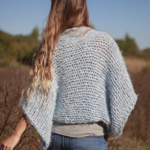 Boho hand knit oversized soft and chunky baby blue shrug image 5