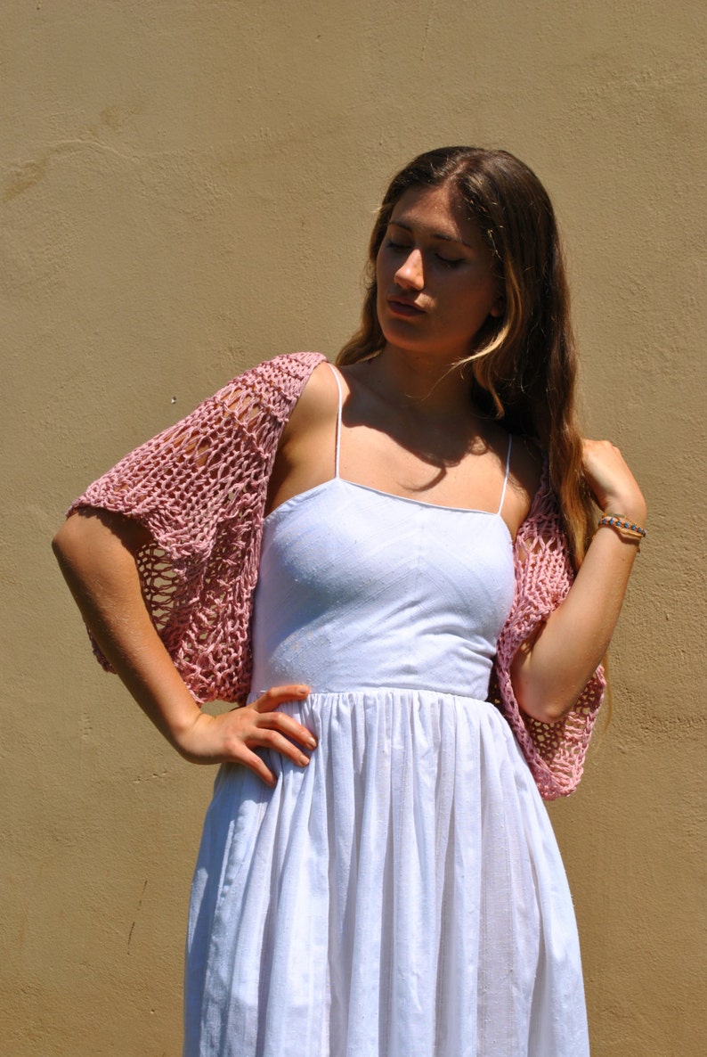 beach top handknit cotton shrug aqua cropped sweater loose weave shrug aqua bridal wrap summer cotton Aqua summer shrug aqua bolero